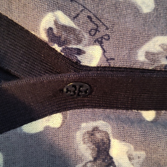 Tory Burch Slim Floral Wool Cardigan Mixed Floral Plaid Print Navy S M - Picture 4 of 5